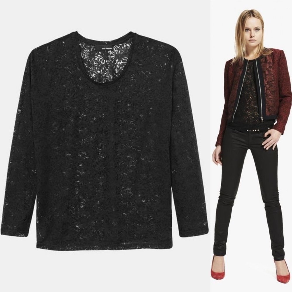 The Kooples Diamonds Burnout Long Sleeve Top‎ Black Size XS Sheer Blouse Sheer